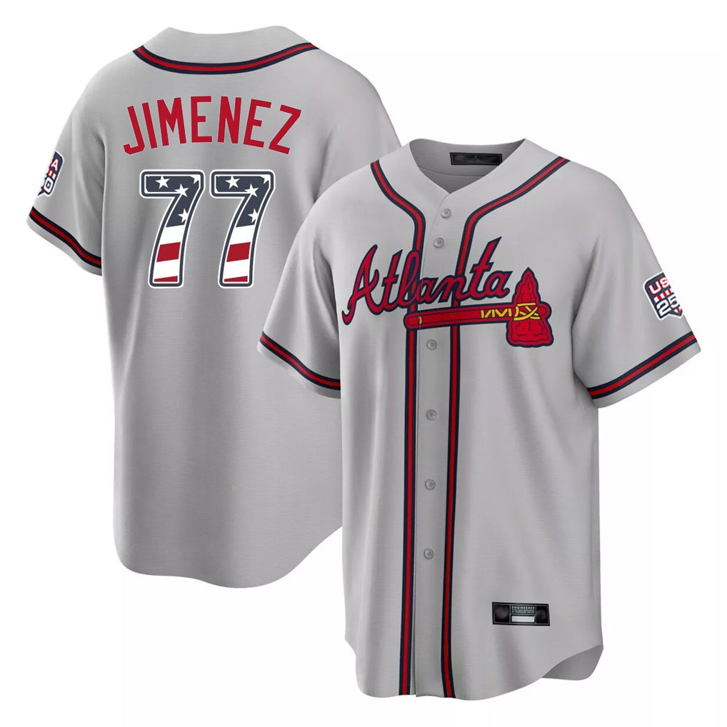 Atlanta Braves #77 Joe Jimenez Player Gray USA 250 Fourth Of July Limited Home Game Stitched Baseball Jersey