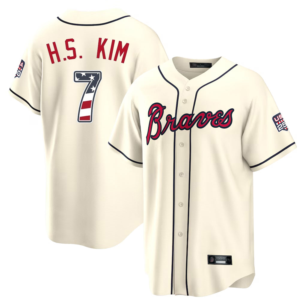 Atlanta Braves #7 Ha-Seong Kim Player Cream USA 250 Fourth Of July Limited Home Game Stitched Baseball Jersey