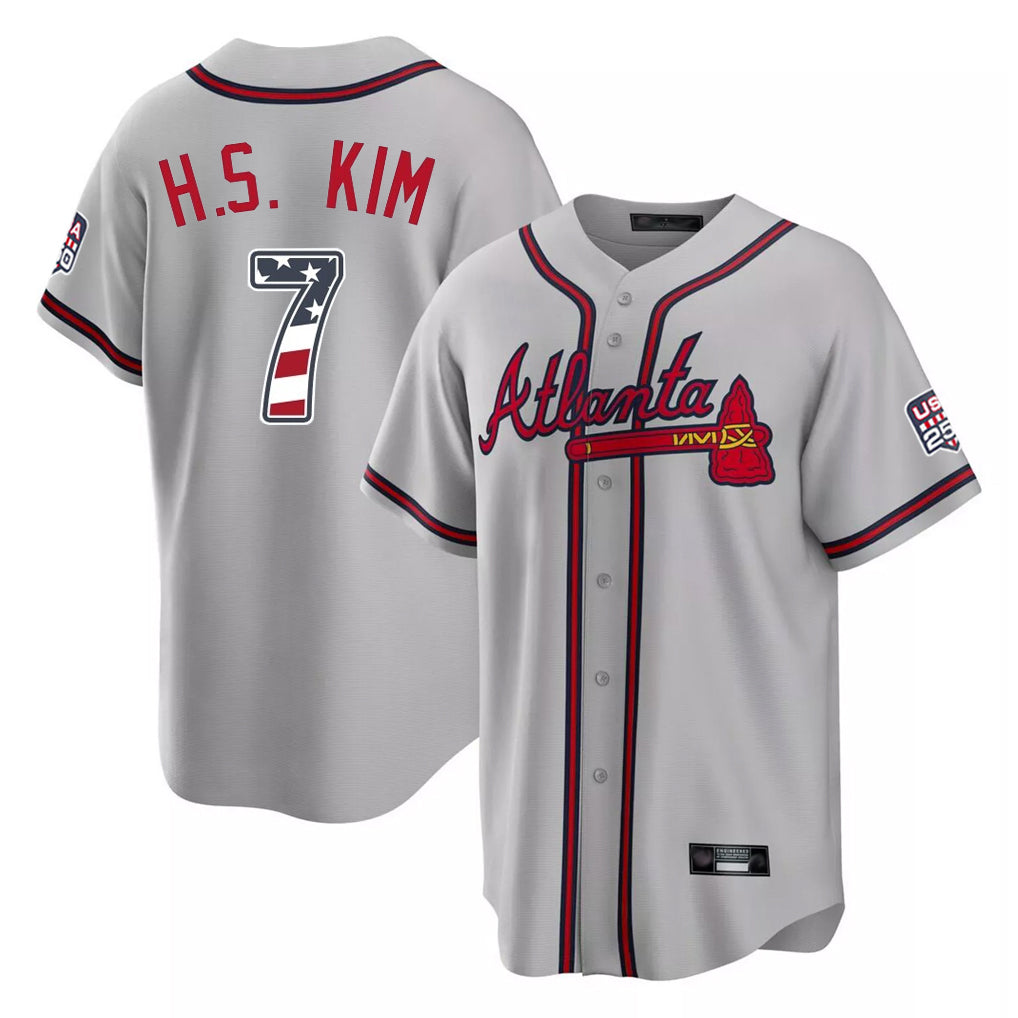 Atlanta Braves #7 Ha-Seong Kim Player Gray USA 250 Fourth Of July Limited Home Game Stitched Baseball Jersey