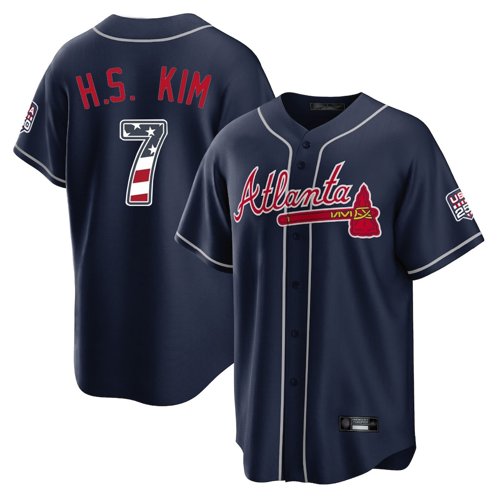 Atlanta Braves #7 Ha-Seong Kim Player Navy USA 250 Fourth Of July Limited Home Game Stitched Baseball Jersey