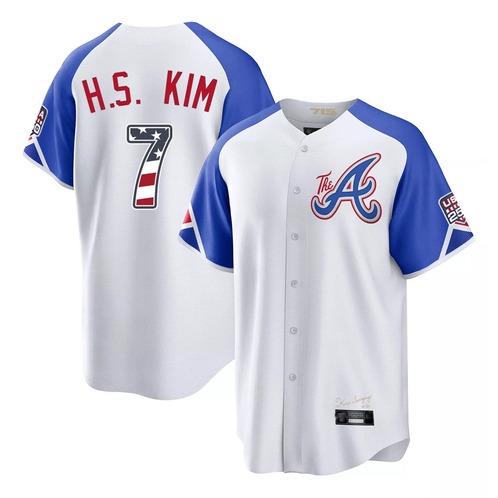 Atlanta Braves #7 Ha-Seong Kim Player White USA 250 Fourth Of July City Connect Home Game Stitched Baseball Jersey