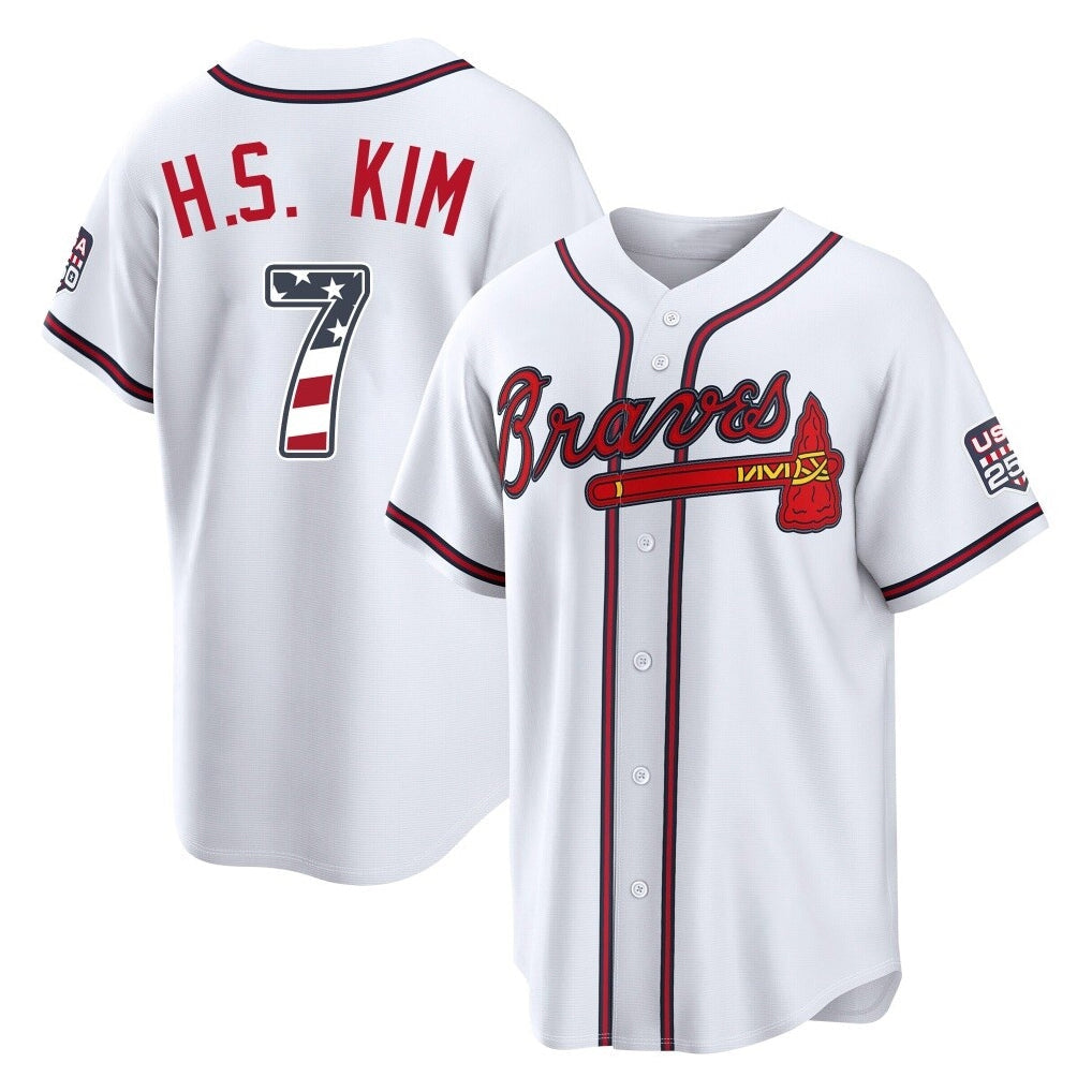 Atlanta Braves #7 Ha-Seong Kim Player White USA 250 Fourth Of July Limited Home Game Stitched Baseball Jersey