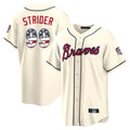 Atlanta Braves #99 Spencer Strider Player Cream USA 250 Fourth Of July Limited Home Game Stitched Baseball Jersey