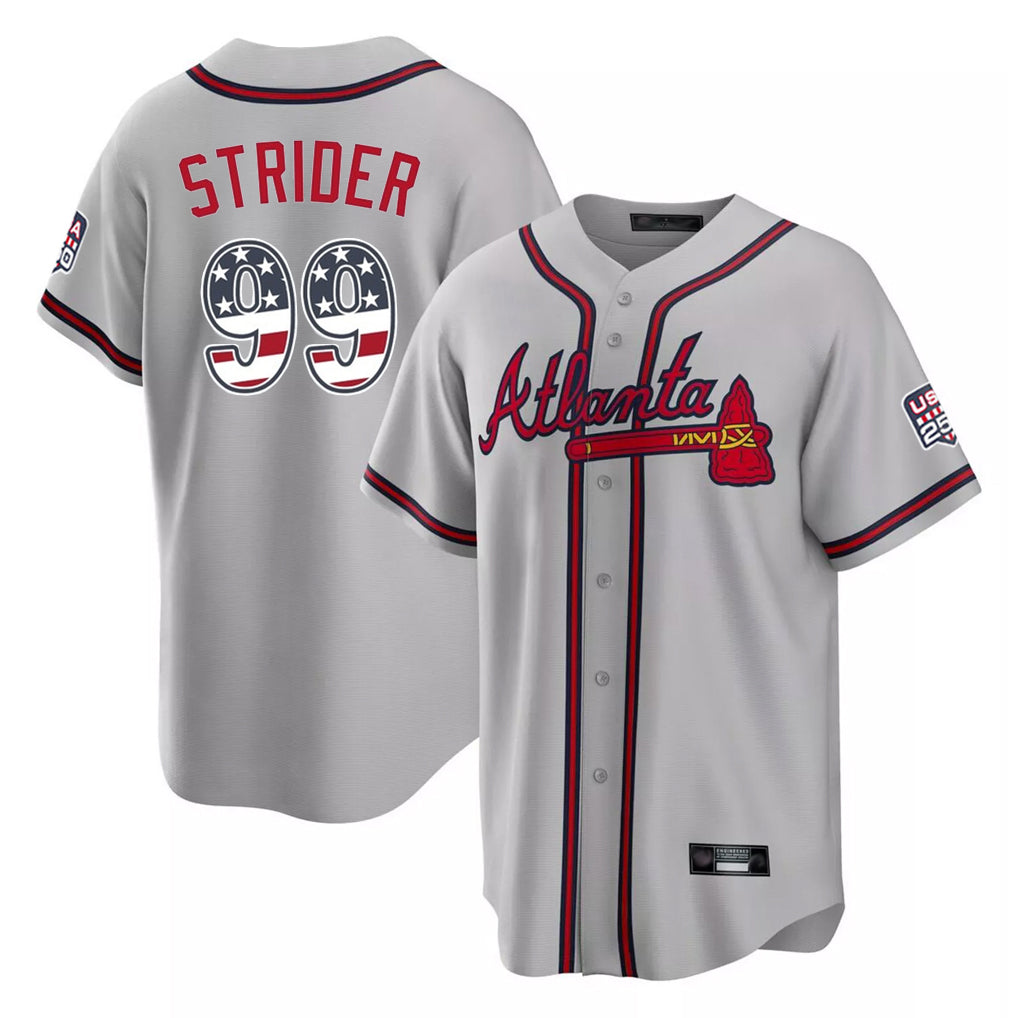 Atlanta Braves #99 Spencer Strider Player Gray USA 250 Fourth Of July Limited Home Game Stitched Baseball Jersey