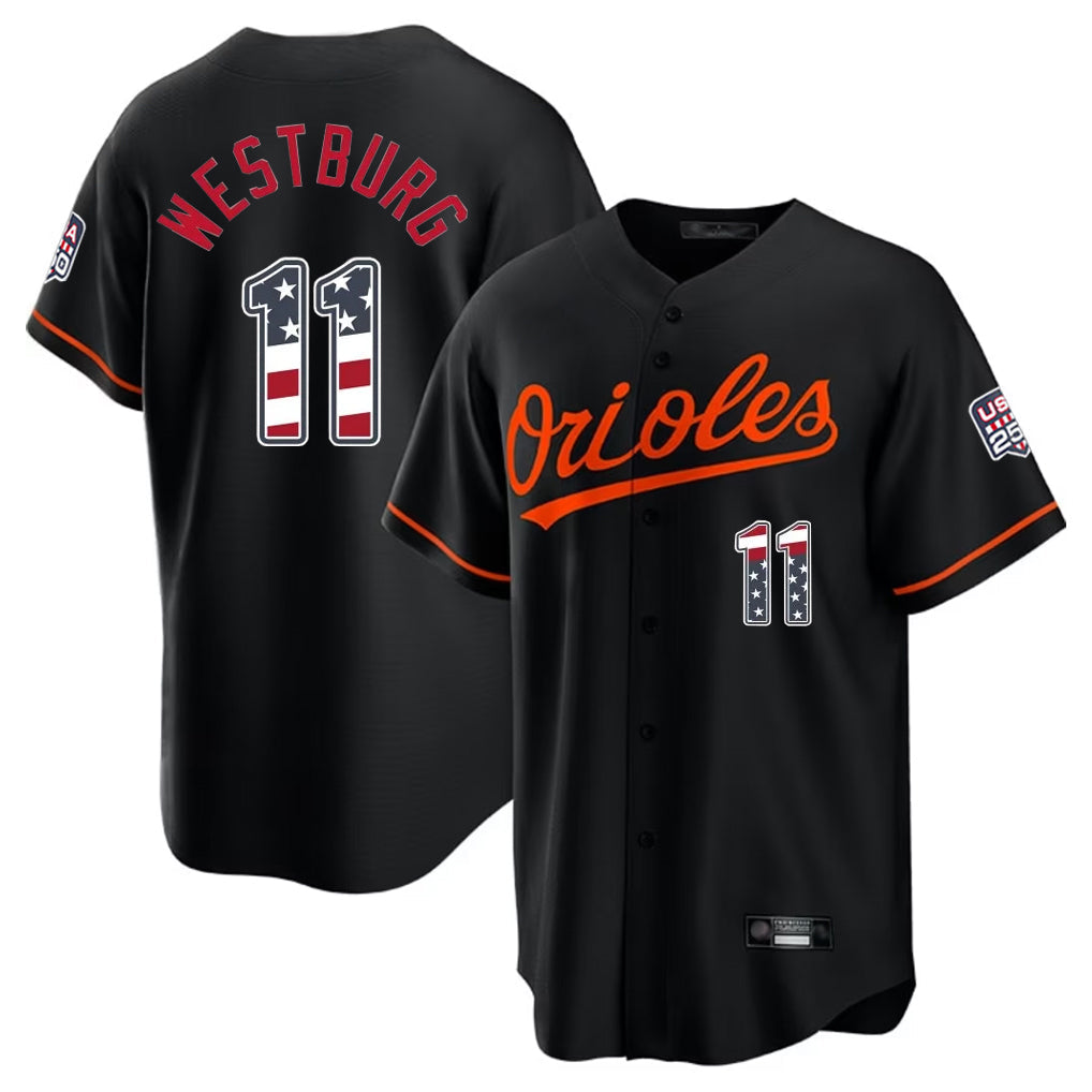 Baltimore Orioles #11 Jordan Westburg Player Black USA 250 Fourth of July Home Game Stitched Baseball Jersey