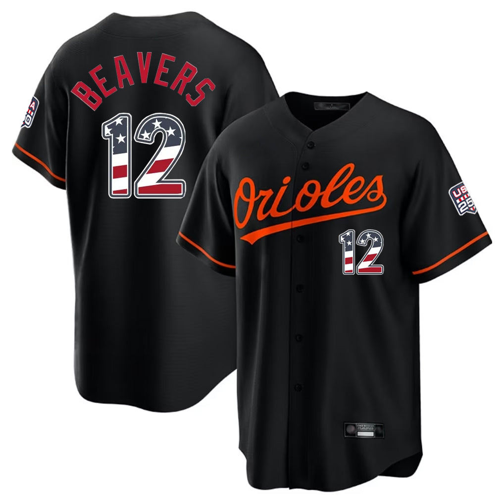 Baltimore Orioles #12 Dylan Beavers Player Black USA 250 Fourth of July Home Game Stitched Baseball Jersey