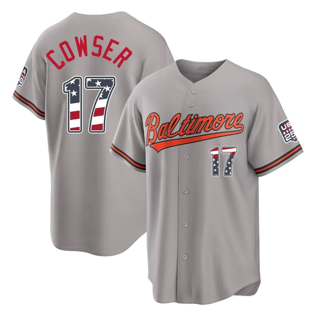 Baltimore Orioles #17 Colton Cowser Player Gray USA 250 Fourth of July Home Game Stitched Baseball Jersey