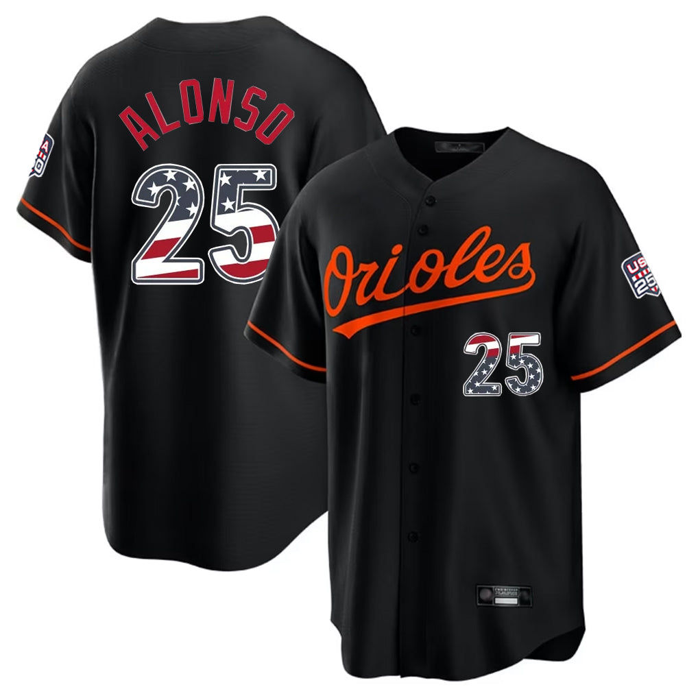 Baltimore Orioles #25 Pete Alonso Player Black USA 250 Fourth of July Home Game Stitched Baseball Jersey