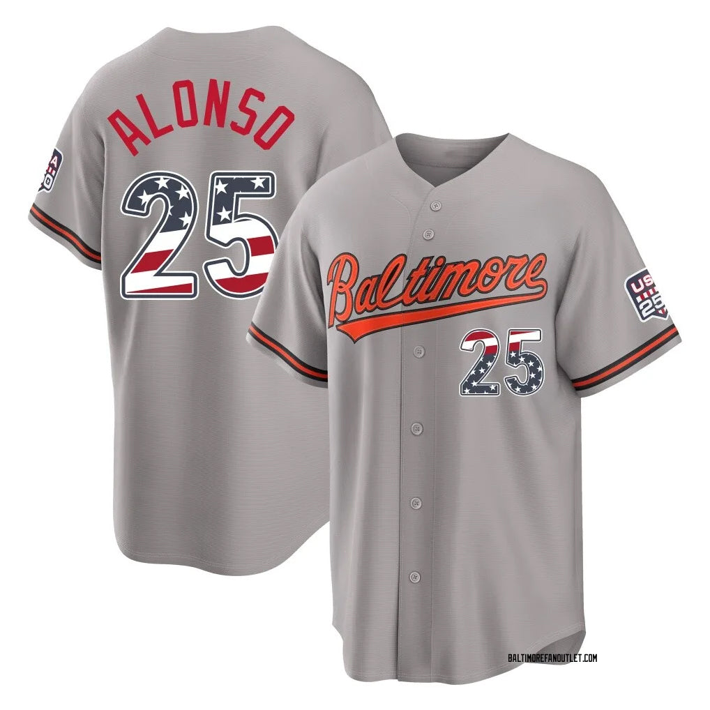 Baltimore Orioles #25 Pete Alonso Player Gray USA 250 Fourth of July Home Game Stitched Baseball Jersey