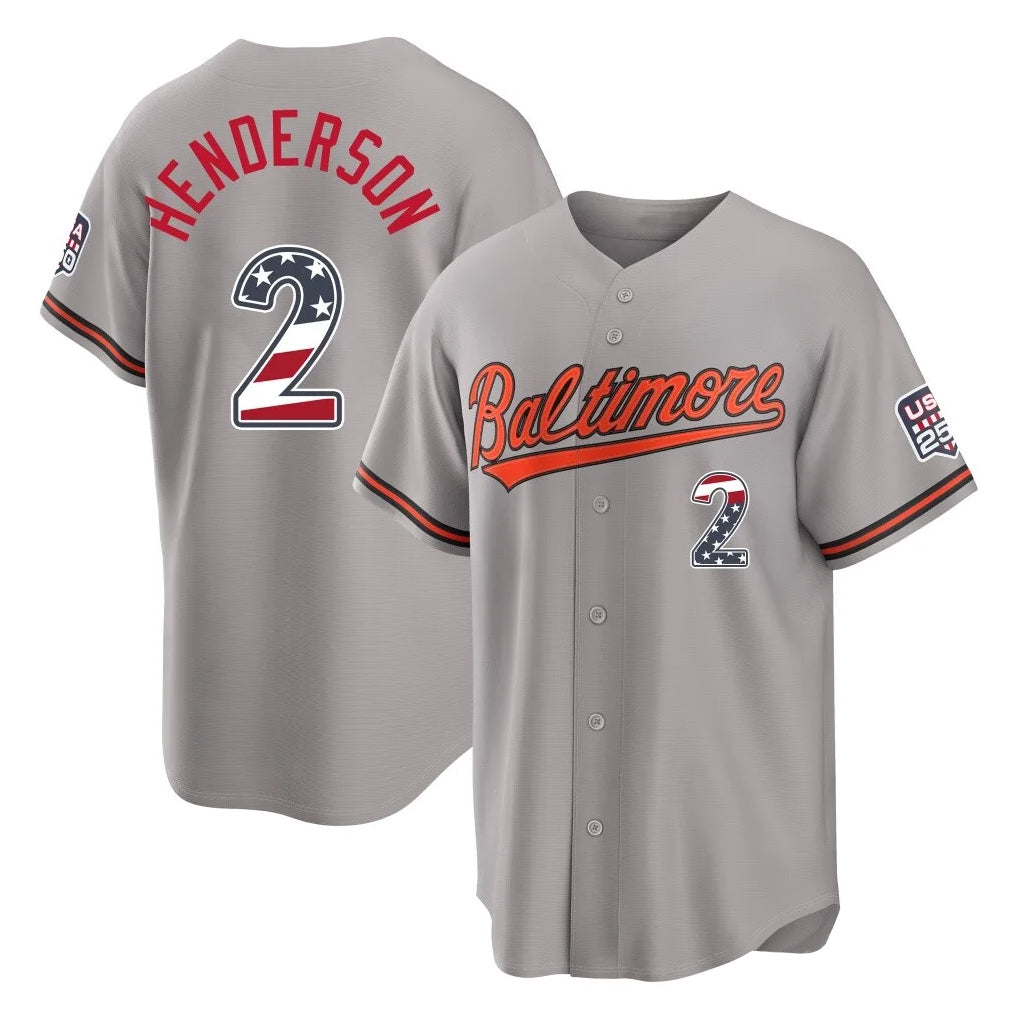 Baltimore Orioles #2 Gunnar Henderson Player Gray USA 250 Fourth of July Home Game Stitched Baseball Jersey