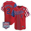 Baltimore Orioles #2 Gunnar Henderson Player Red USA 250 Independence Day Vapor Premier Limited Home Game Stitched Baseball Jersey