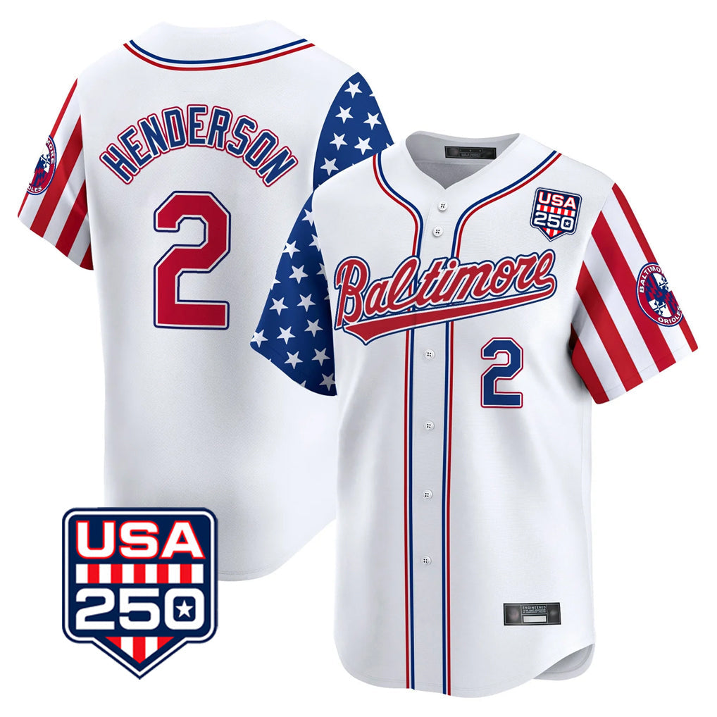 Baltimore Orioles #2 Gunnar Henderson Player White USA 250 Independence Day Vapor Premier Limited Home Game Stitched Baseball Jersey