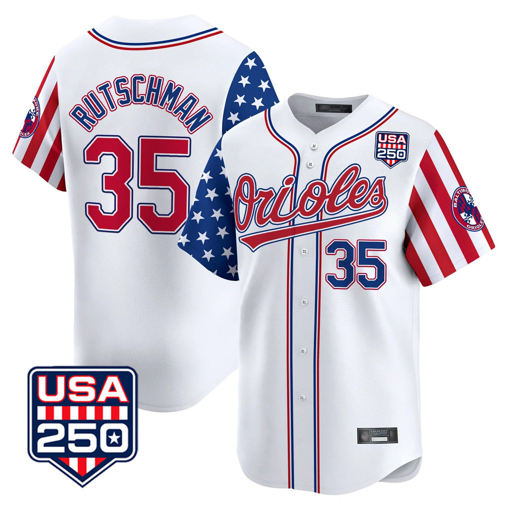 Baltimore Orioles #35 Adley Rutschman Player White USA 250 Independence Day Vapor Premier Home Game Stitched Baseball Jersey