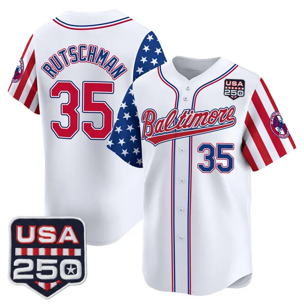 Baltimore Orioles #35 Adley Rutschman Player White USA 250 Independence Day Vapor Premier Limited Home Game Stitched Baseball Jersey