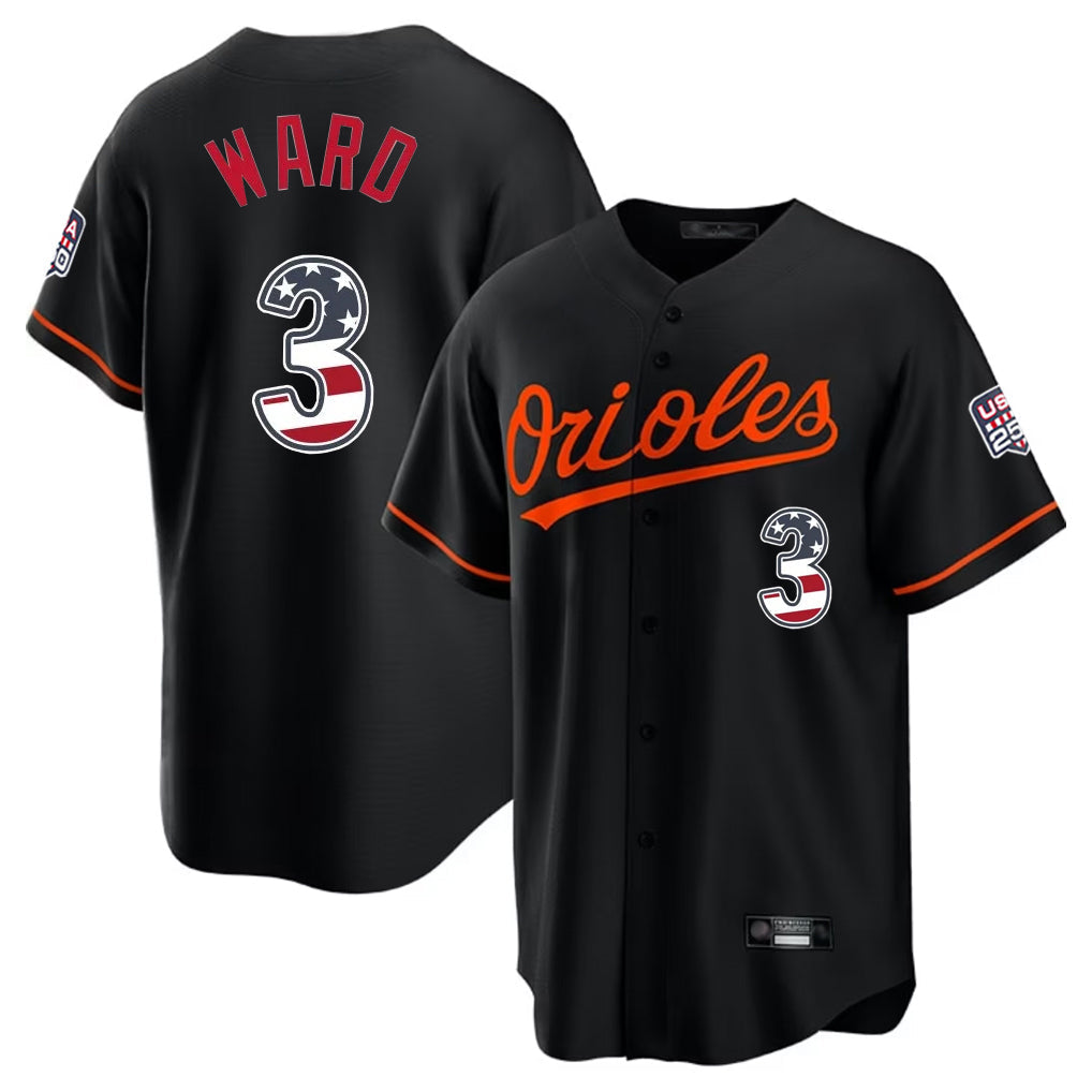 Baltimore Orioles #3 Taylor Ward Player Black USA 250 Fourth of July Home Game Stitched Baseball Jersey