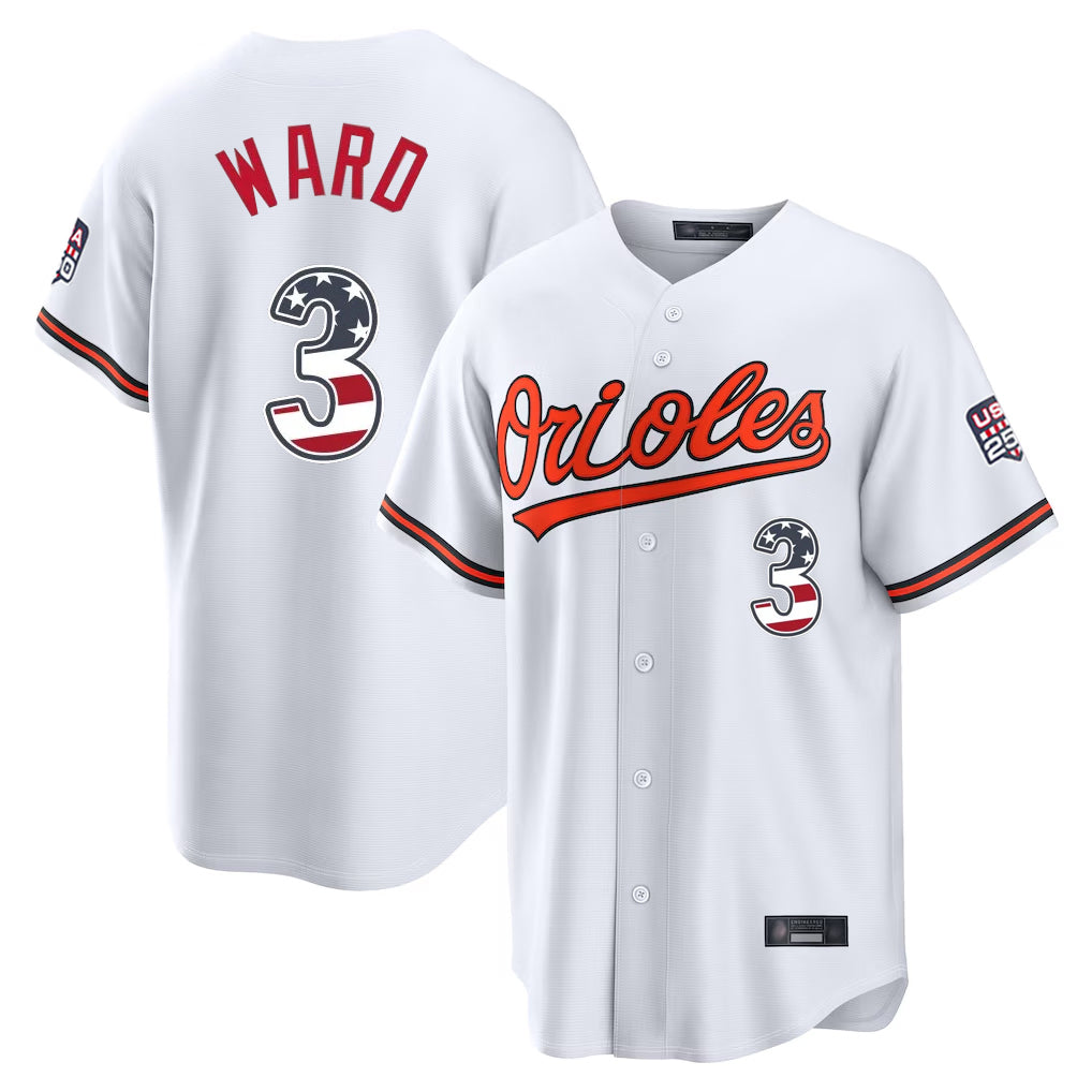 Baltimore Orioles #3 Taylor Ward Player White USA 250 Fourth of July Home Game Stitched Baseball Jersey