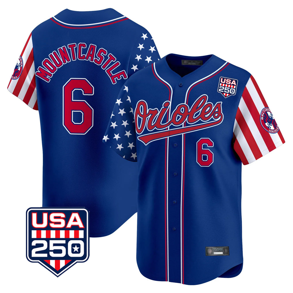 Baltimore Orioles #6 Ryan Mountcastle Player Royal USA 250 Independence Day Vapor Premier Limited Home Game Stitched Baseball Jersey