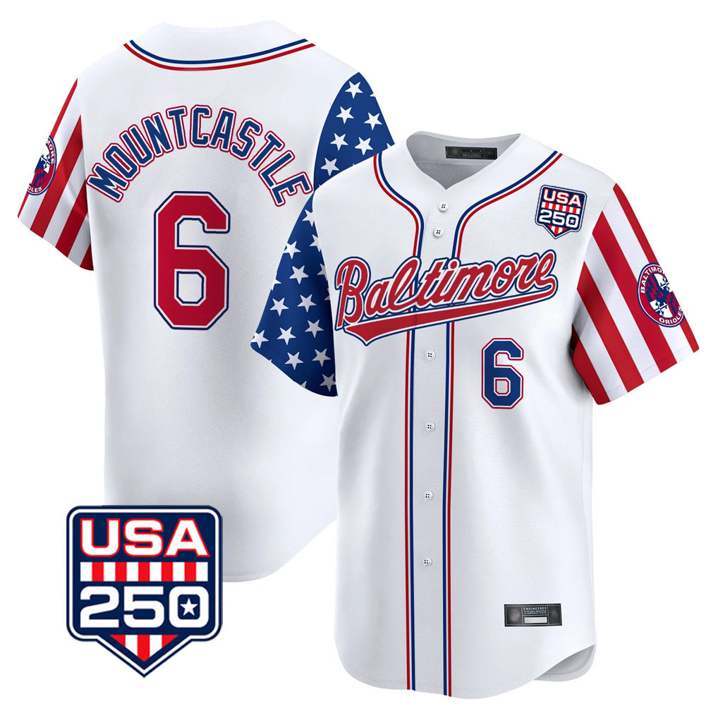 Baltimore Orioles #6 Ryan Mountcastle Player White USA 250 Independence Day Vapor Premier Limited Home Game Stitched Baseball Jersey