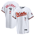 Baltimore Orioles #7 Jackson Holliday Player White USA 250 Fourth of July Home Game Stitched Baseball Jersey