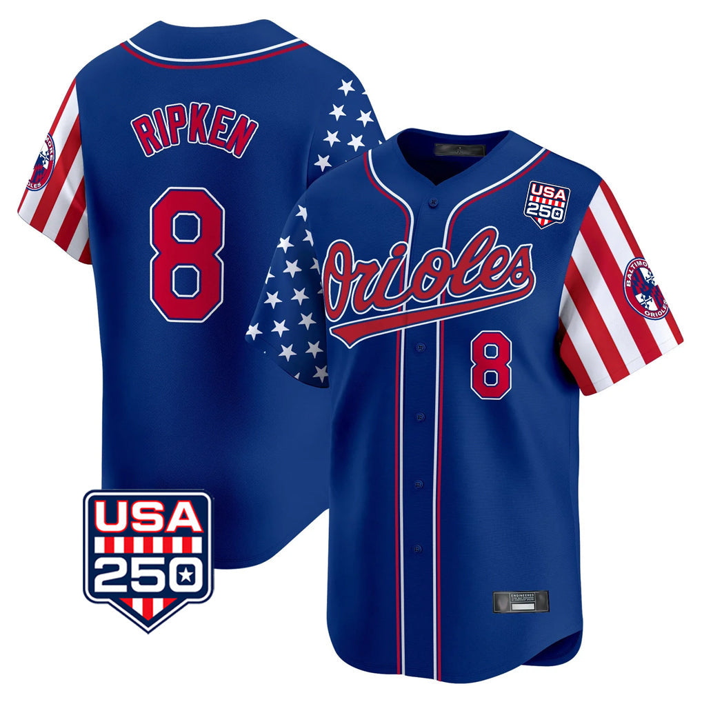 Baltimore Orioles #8 Cal Ripken Player Royal USA 250 Independence Day Vapor Premier Limited Home Game Stitched Baseball Jersey