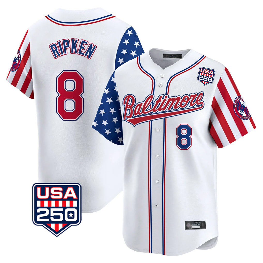Baltimore Orioles #8 Cal Ripken Player White USA 250 Independence Day Vapor Premier Limited Home Game Stitched Baseball Jersey