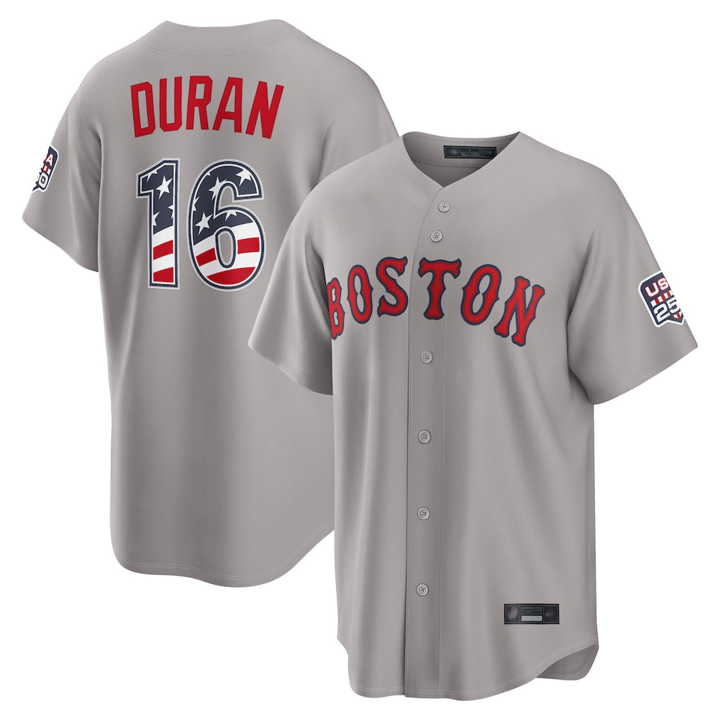Boston Red Sox #16 Jarren Duran Player Gray Road USA 250 Fourth of July Home Game Stitched Baseball Jersey