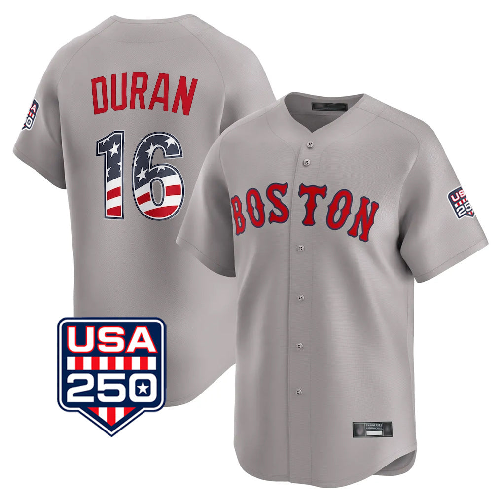 Boston Red Sox #16 Jarren Duran Player Gray Road USA 250 Fourth of July Limited Home Game Stitched Baseball Jersey