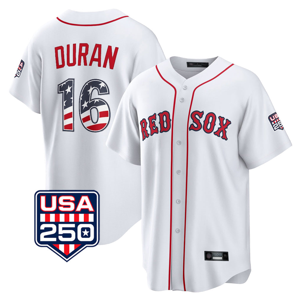 Boston Red Sox #16 Jarren Duran Player White USA 250 Fourth of July Home Game Stitched Baseball Jersey