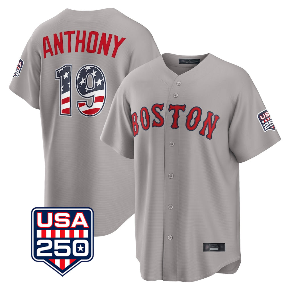 Boston Red Sox #19 Roman Anthony Player Gray Road USA 250 Fourth of July Home Game Stitched Baseball Jersey