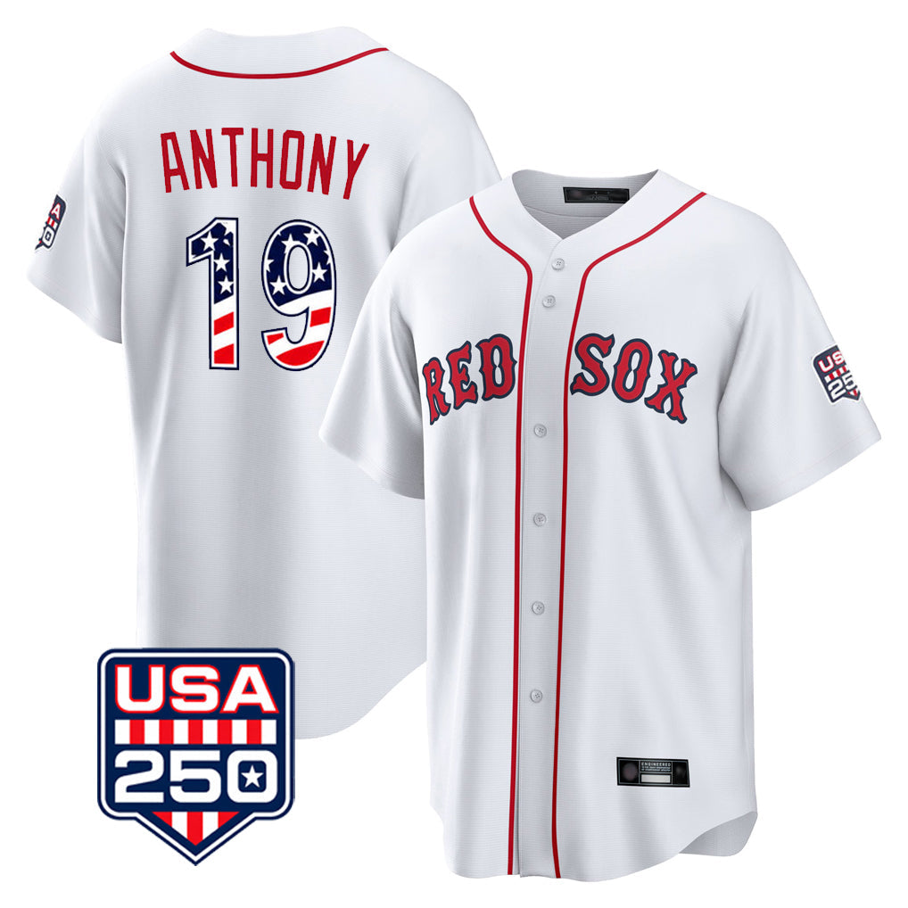 Boston Red Sox #19 Roman Anthony Player White USA 250 Fourth of July Home Game Stitched Baseball Jersey