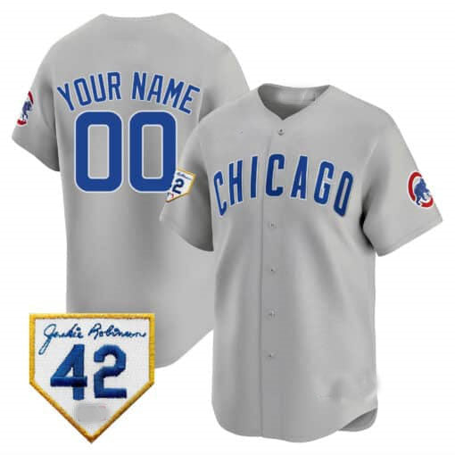 Chicago Cubs 2024 Jackie Robinson Patch Vapor Premier Limited Custom Jersey V2 – Gray Baseball Jersey