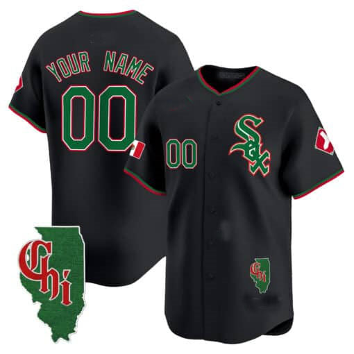 Chicago White Sox Mexico Vapor Premier Limited Custom Jersey – Illinois Patch – Black Baseball Jersey