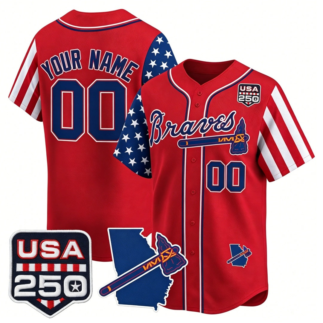 Custom Atlanta Braves America 250 Edition Vapor Premier Limited Custom Red Stitched Baseball Jersey