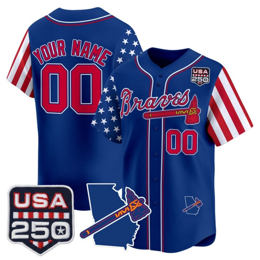 Custom Atlanta Braves America 250 Edition Vapor Premier Limited Custom Royal Stitched Baseball Jersey