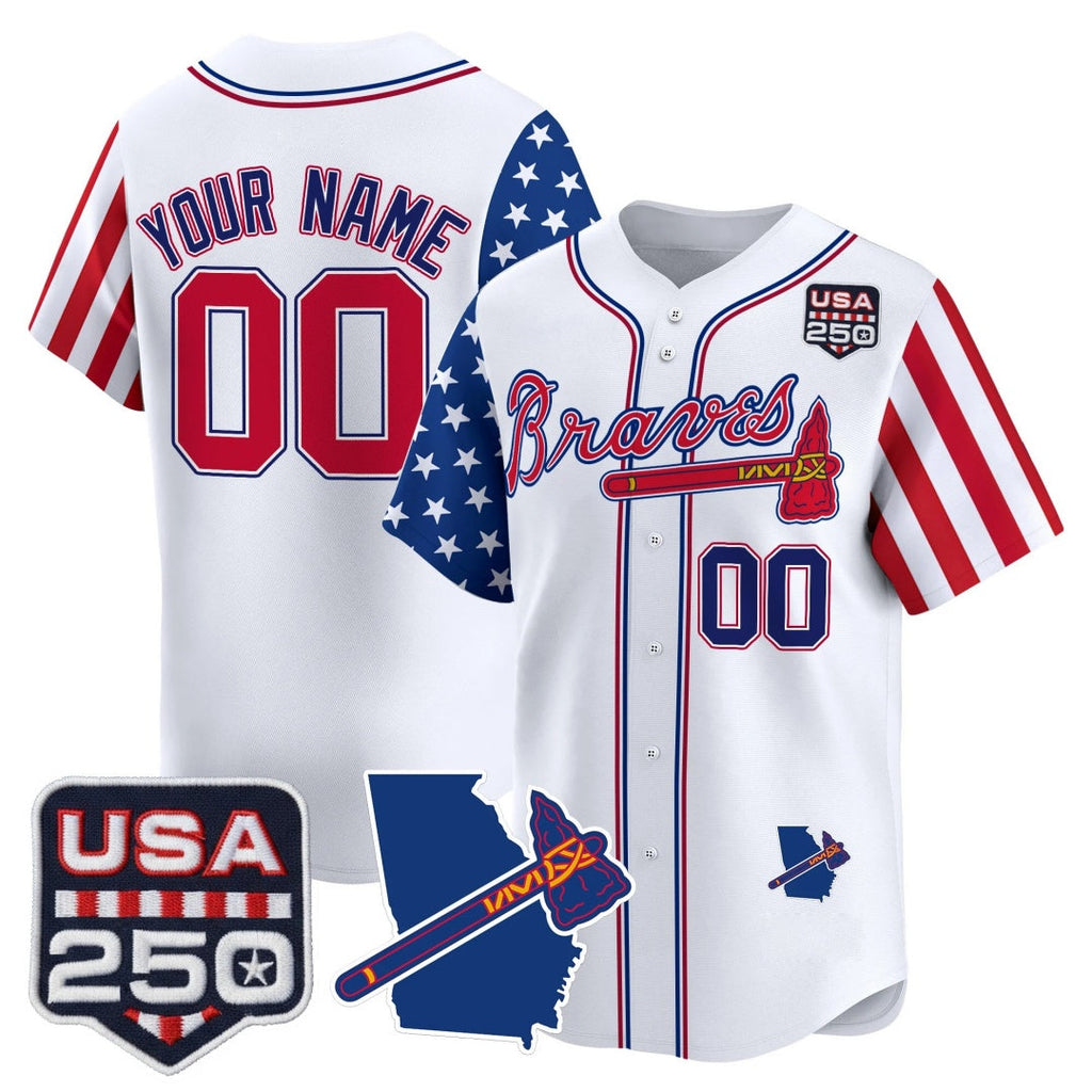 Custom Atlanta Braves America 250 Edition Vapor Premier Limited Custom White Stitched Baseball Jersey