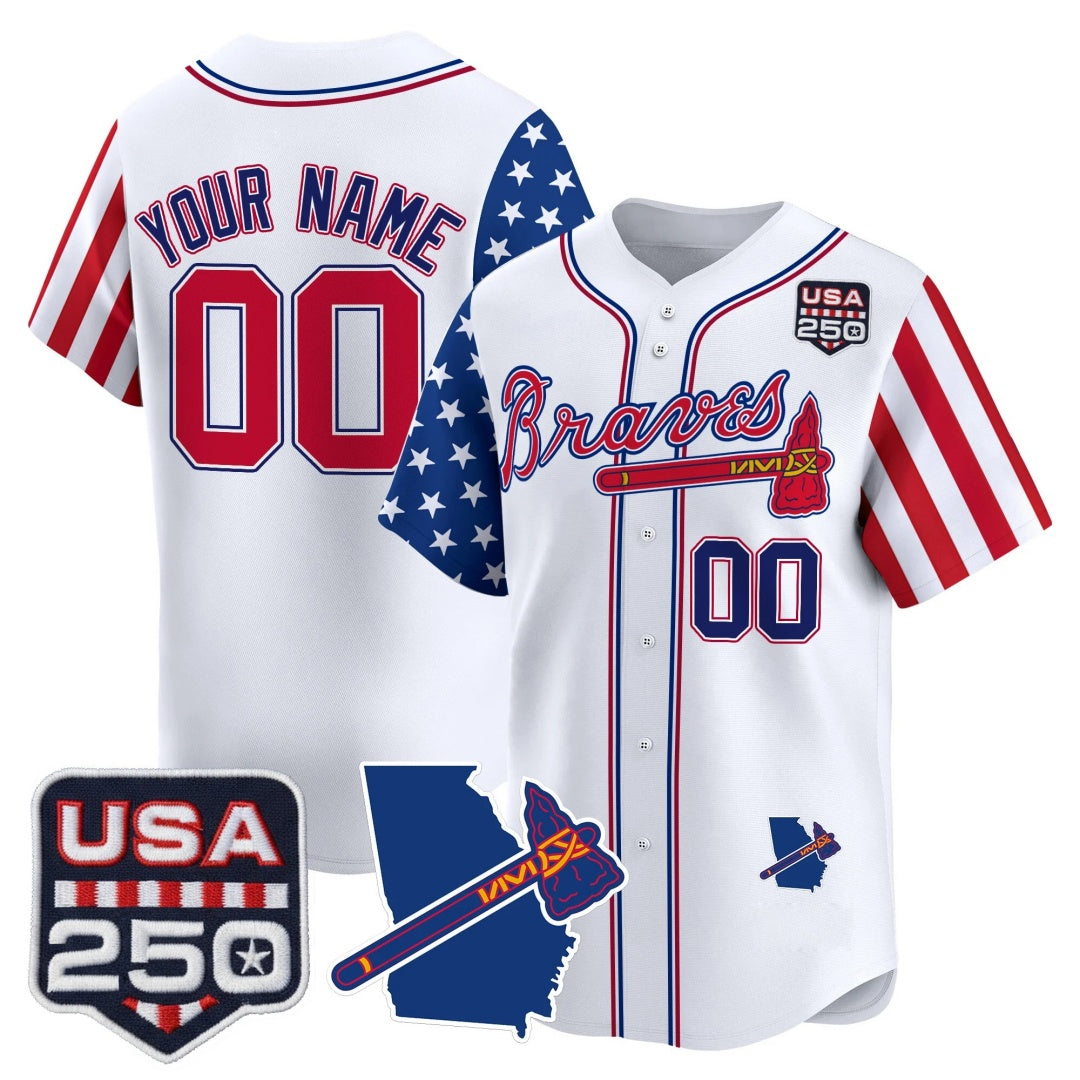 Custom Atlanta Braves America 250 Edition Vapor Premier Limited Custom White Stitched Baseball Jersey