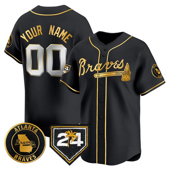 Custom Atlanta Braves Black Gold 2024 Spring Training Patch Limited Stitched Baseball Jersey