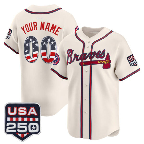 Custom Atlanta Braves Cream USA 250 Fourth of July Vapor Premier Limited Jersey – All Stitched Baseball Jersey