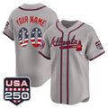 Custom Atlanta Braves Gray USA 250 Fourth of July Vapor Premier Limited Jersey – All Stitched Baseball Jersey