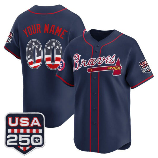 Custom Atlanta Braves Navy USA 250 Fourth of July Vapor Premier Limited Jersey – All Stitched Baseball Jersey