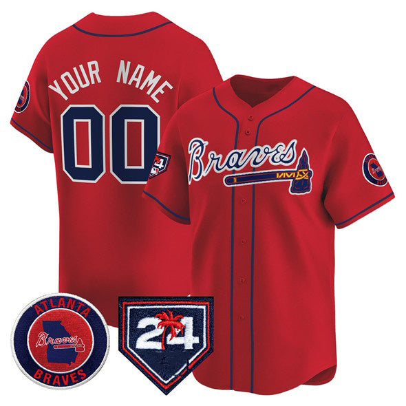 Custom Atlanta Braves Red 2024 Spring Training Patch Limited Stitched Baseball Jersey