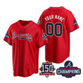 Custom Atlanta Braves Red Active Player 2021 World Series Chimpions With 150th Anniversary Cool Base Stitched Baseball Jersey