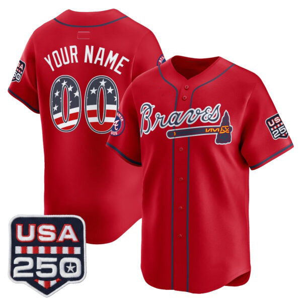 Custom Atlanta Braves Red USA 250 Fourth of July Vapor Premier Limited Jersey – All Stitched Baseball Jersey