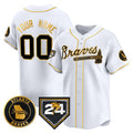 Custom Atlanta Braves White Gold 2024 Spring Training Patch Limited Stitched Baseball Jersey