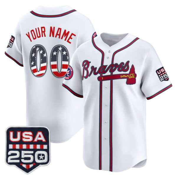 Custom Atlanta Braves White USA 250 Fourth of July Vapor Premier Limited Jersey – All Stitched Baseball Jersey