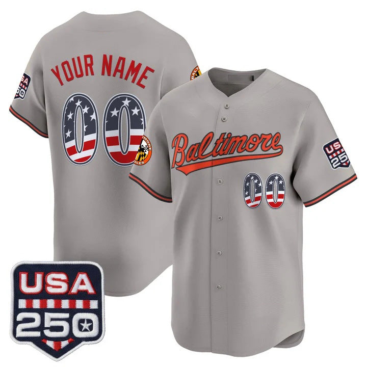 Custom Baltimore Orioles Gray USA 250 Fourth of July Vapor Premier Limited Jersey - All Stitched Baseball Jersey