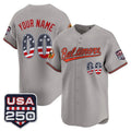 Custom Baltimore Orioles Gray USA 250 Fourth of July Vapor Premier Limited Jersey - All Stitched Baseball Jersey