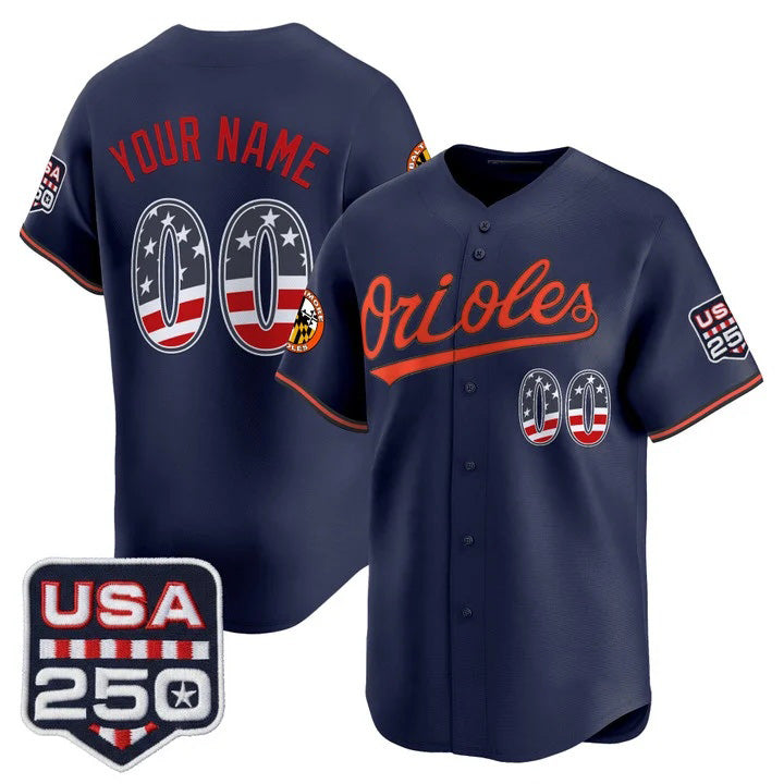 Custom Baltimore Orioles Navy USA 250 Fourth of July Vapor Premier Limited Jersey - All Stitched Baseball Jersey