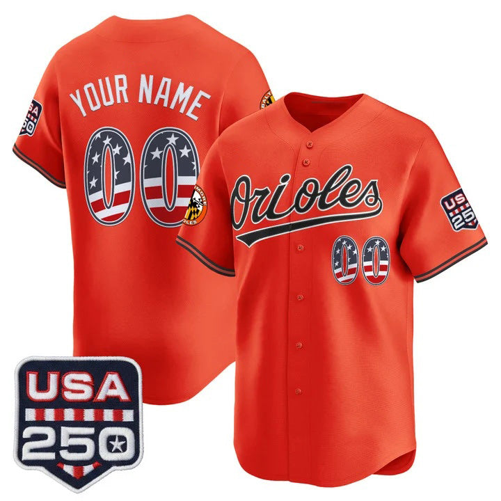 Custom Baltimore Orioles Orange USA 250 Fourth of July Vapor Premier Limited Jersey - All Stitched Baseball Jersey