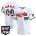 Custom Baltimore Orioles White USA 250 Fourth of July Vapor Premier Limited Jersey - All Stitched Baseball Jersey